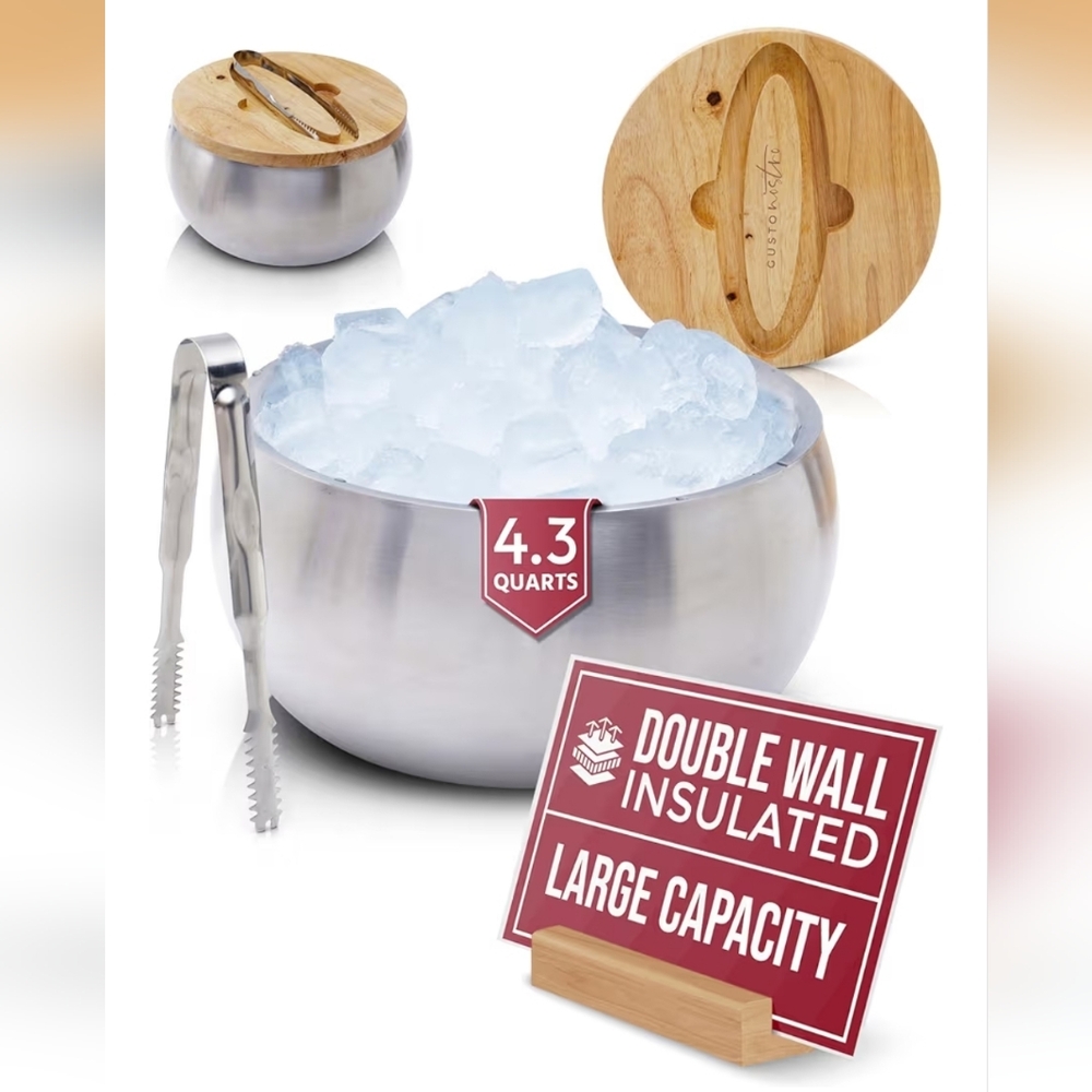 Gusto Nostro 4.1L Insulated Ice Bucket with Lid and Tongs, Double Wall Stainless